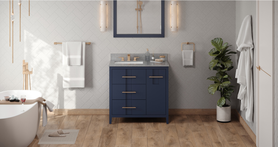 Katara 36'' Hale Blue Vanity, left offset, Steel Grey Cultured Marble Vanity Top, undermount rectangle bowl VKITKAT36BLSGR