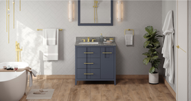 Katara 36'' Blue Steel Vanity, left offset, Boulder Vanity Cultured Marble Vanity Top, undermount rectangle bowl VKITKAT36BSBOR