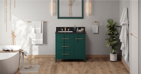 Katara 36'' Forest Green Vanity, left offset, Black Granite Vanity Top, undermount rectangle bowl VKITKAT36GNBGR