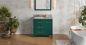 Katara 36'' Forest Green Vanity, left offset, Boulder Vanity Cultured Marble Vanity Top, undermount rectangle bowl VKITKAT36GNBOR