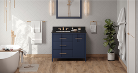 Katara 42'' Hale Blue Vanity, left offset, Black Granite Vanity Top, undermount rectangle bowl VKITKAT42BLBGR