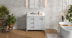 Katara 42'' Grey Vanity, left offset, Calacatta Vienna Quartz Vanity Top, undermount rectangle bowl VKITKAT42GRCQR