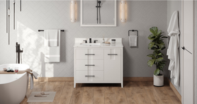 Katara 42'' White Vanity, left offset, Calacatta Vienna Quartz Vanity Top, undermount rectangle bowl VKITKAT42WHCQR