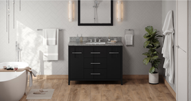 Katara 48'' Black Vanity, Boulder Cultured Marble Vanity Top, undermount rectangle bowl VKITKAT48BKBOR