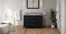 Katara 48'' Black Vanity, Steel Grey Cultured Marble Vanity Top, undermount rectangle bowl VKITKAT48BKSGR