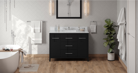 Katara 48'' Black Vanity, White Carrara Marble Vanity Top, undermount rectangle bowl VKITKAT48BKWCR