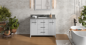 Katara 48'' Grey Vanity, Boulder Cultured Marble Vanity Top, undermount rectangle bowl VKITKAT48GRBOR