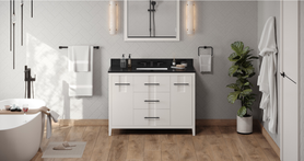 Katara 48'' White Vanity, Black Granite Vanity Top, undermount rectangle bowl VKITKAT48WHBGR