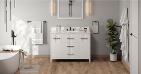 Katara 48'' White Vanity, Calacatta Vienna Quartz Vanity Top, undermount rectangle bowl VKITKAT48WHCQR