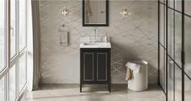 Percival 24'' Black Vanity, Calacatta Vienna Quartz Vanity Top, undermount rectangle bowl VKITPER24BKCQR