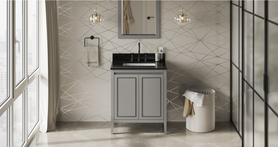 Percival 30'' Grey Vanity, Black Granite Vanity Top, undermount rectangle bowl VKITPER30GRBGR