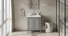 Percival 30'' Grey Vanity, Calacatta Vienna Quartz Vanity Top, undermount rectangle bowl VKITPER30GRCQR