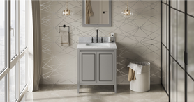 Percival 30'' Grey Vanity, White Carrara Marble Vanity Top, undermount rectangle bowl VKITPER30GRWCR