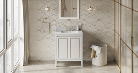 Percival 30'' White Vanity, White Carrara Marble Vanity Top, undermount rectangle bowl VKITPER30WHWCR