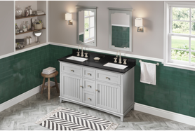 Savino 60'' Grey Vanity, double bowl, Black Granite Vanity Top, two undermount rectangle bowls VKITSAV60GRBGR