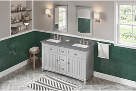 Savino 60'' Grey Vanity, double bowl, Boulder Cultured Marble Vanity Top, two undermount rectangle bowls VKITSAV60GRBOR