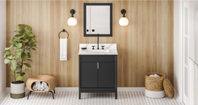 Theodora 30'' Black Vanity, Calacatta Vienna Quartz Vanity Top, undermount rectangle bowl VKITTHE30BKCQR