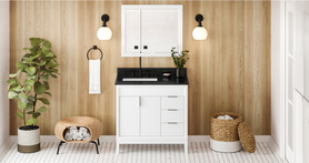 Theodora 36'' White Vanity, left offset, Black Granite Vanity Top, undermount rectangle bowl VKITTHE36WHBGR