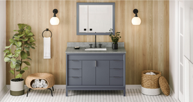 Theodora 48'' Blue Steel Vanity, Steel Grey Cultured Marble Vanity Top, undermount rectangle bowl VKITTHE48BSSGR