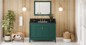 Theodora 48'' Forest Green Vanity, Black Granite Vanity Top, undermount rectangle bowl VKITTHE48GNBGR