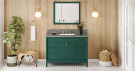 Theodora 48'' Forest Green Vanity, Boulder Cultured Marble Vanity Top, undermount rectangle bowl VKITTHE48GNBOR