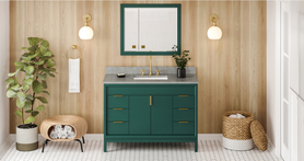 Theodora 48'' Forest Green Vanity, Steel Grey Cultured Marble Vanity Top, undermount rectangle bowl VKITTHE48GNSGR