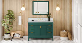 Theodora 48'' Forest Green Vanity, White Carrara Marble Vanity Top, undermount rectangle bowl VKITTHE48GNWCR