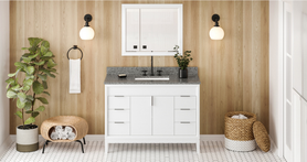 Theodora 48'' White Vanity, Boulder Cultured Marble Vanity Top, undermount rectangle bowl VKITTHE48WHBOR