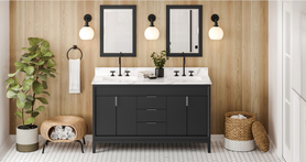 Theodora 60'' Black Vanity, double bowl, Calacatta Vienna Quartz Vanity Top, two undermount rectangle bowls VKITTHE60BKCQR