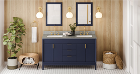 Theodora 60'' Hale Blue Vanity, double bowl, Steel Grey Cultured Marble Vanity Top, two undermount rectangle bowls VKITTHE60BLSGR