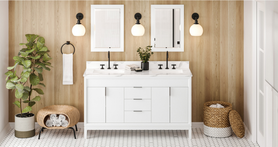Theodora 60'' White Vanity, double bowl, Calacatta Vienna Quartz Vanity Top, two undermount rectangle bowls VKITTHE60WHCQR