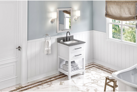 Wavecrest 24'' White Vanity, Boulder Cultured Marble Vanity Top, undermount rectangle bowl VKITWAV24WHBOR