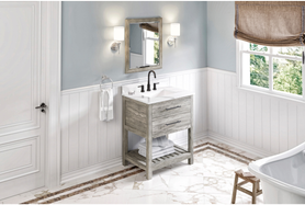 Wavecrest 30'' Weathered Grey Vanity, Calacatta Vienna Quartz Vanity Top, undermount rectangle bowl VKITWAV30WGCQR