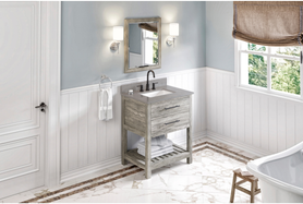 Wavecrest 30'' Weathered Grey Vanity, Steel Grey Cultured Marble Vanity Top, undermount rectangle bowl VKITWAV30WGSGR