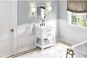 Wavecrest 30'' White Vanity, Calacatta Vienna Quartz Vanity Top, undermount rectangle bowl VKITWAV30WHCQR