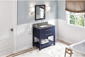Wavecrest 36'' Hale Blue Vanity, Boulder Cultured Marble Vanity Top, undermount rectangle bowl VKITWAV36BLBOR