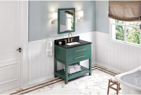 Wavecrest 36'' Forest Green Vanity, Black Granite Vanity Top, undermount rectangle bowl VKITWAV36GNBGR
