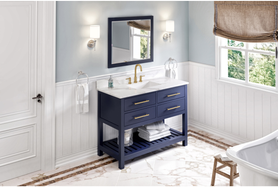 Wavecrest 48'' Hale Blue Vanity, Calacatta Vienna Quartz Vanity Top, undermount rectangle bowl VKITWAV48BLCQR