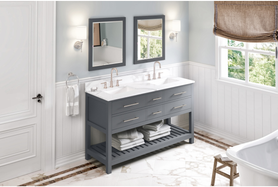 Wavecrest 60'' Grey Vanity, double bowl, Calacatta Vienna Quartz Vanity Top, two undermount rectangle bowls VKITWAV60GRCQR