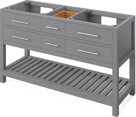 Wavecrest 60'' Grey Vanity, double bowl, Steel Grey Cultured Marble Vanity Top, two undermount rectangle bowls VKITWAV60GRSGR