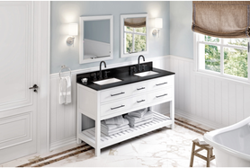 Wavecrest 60'' White Vanity, double bowl, Black Granite Vanity Top, two undermount rectangle bowls VKITWAV60WHBGR