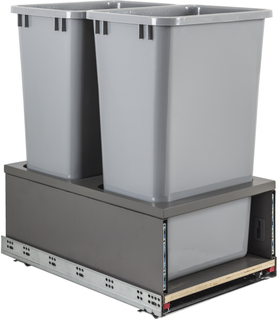 Waste Solution-Metal Double 50 Quart Metal Drawer Box Soft-close Trashcan Pullout CAN-MDB5-D50G