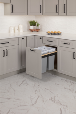 Waste Solution-Wood Top Mount Double Grey 35 Quart Top-Mount Trashcan Pullout for 15'' Opening CAN-TMD1535G-K