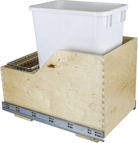 Single 35 Quart Wood Bottom-Mount Soft-close Trashcan Rollout for Hinged Doors, Includes One White Can CAN-WBMS35WH
