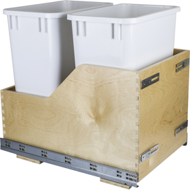 Double 35 Quart Wood Bottom-Mount Soft-close Trashcan Rollout for Door Mounting, Includes Two White Cans CDM-WBMD35WH