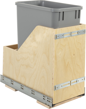 Single 35 Quart Wood Bottom-Mount Soft-close Vanity Trashcan Rollout for Door Mounting, Includes One Grey Can CDM-WBMS35VG