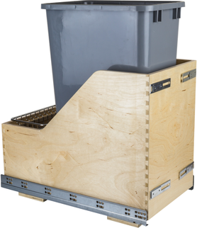 Single 50 Quart Wood Bottom-Mount Soft-close Trashcan Rollout for Door Mounting, Includes One Grey Can CDM-WBMS50G