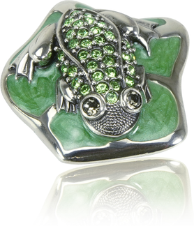 Frog Knob, Pearl Green With Peridot Green Crystal Burnish Silver Finish 8016/36