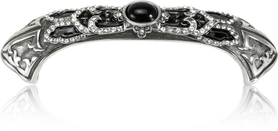 3-1/2'' cc Chinoiserie Pull, Jet With Clear Crystal & Jet Cabochon Burnish Silver Finish 8190/16