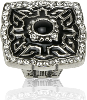 Chinoiserie Knob, Jet With Clear Crystal & Jet Cabochon Burnish Silver Finish 8225/16